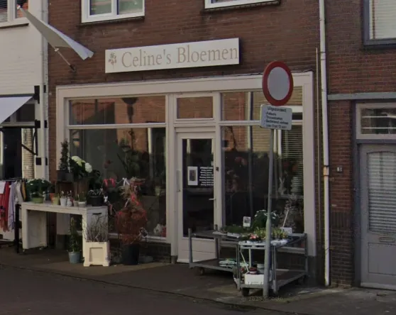 De winkelpui van Celine's Bloemen aan de Langstraat in Arnemuiden